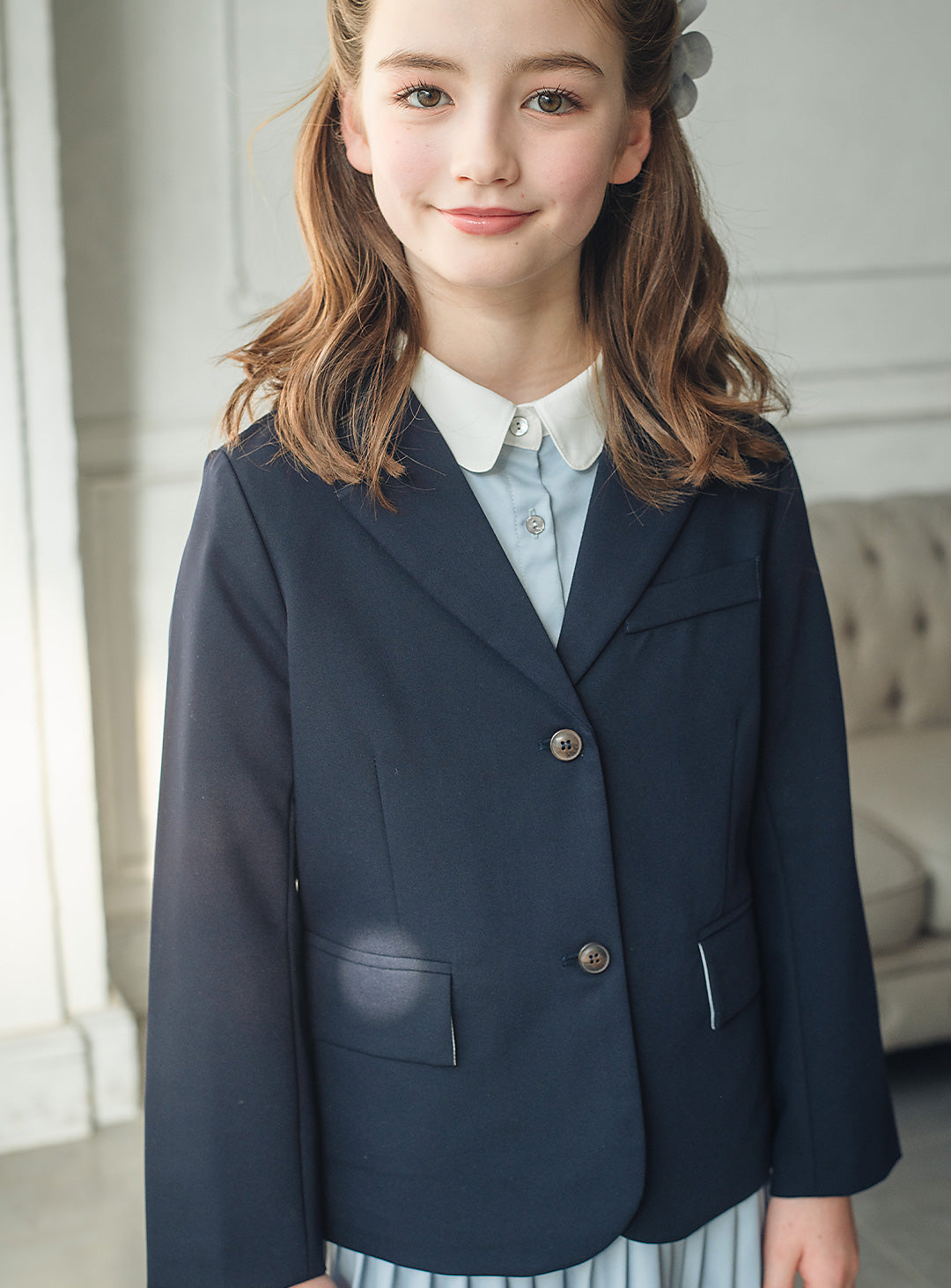 ブルーグレープリーツシャツワンピース