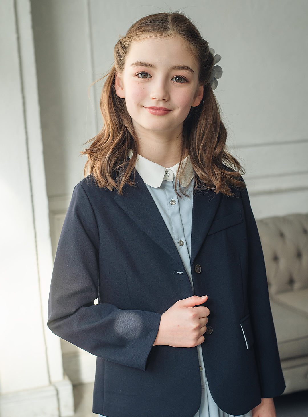 ブルーグレープリーツシャツワンピース