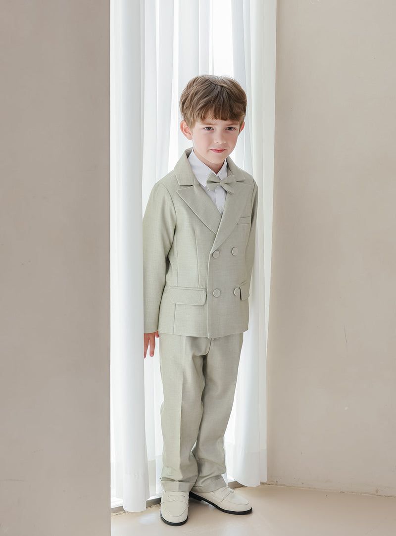 ライトオリーブダブルブレストスーツセット(ジャケット、長ズボン、蝶  