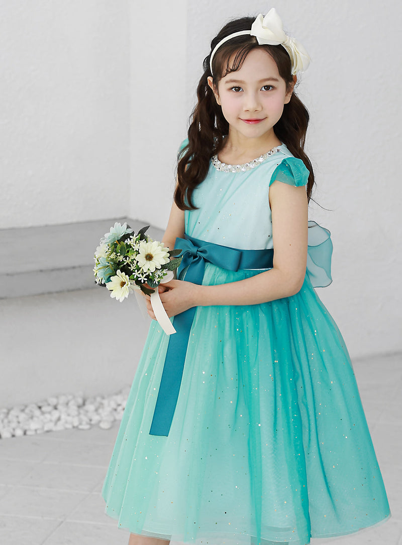 子供ドレス発表会・結婚式・おしゃれなDRESCCOのピーコックブルービジューストーンドレスの画像1の画像6