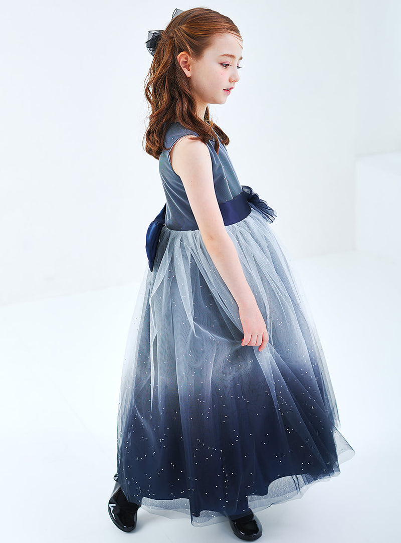 子供ドレス|子供ドレスならD-SU-172-グレイネイビーシルバースターロングドレス 100 (4号)