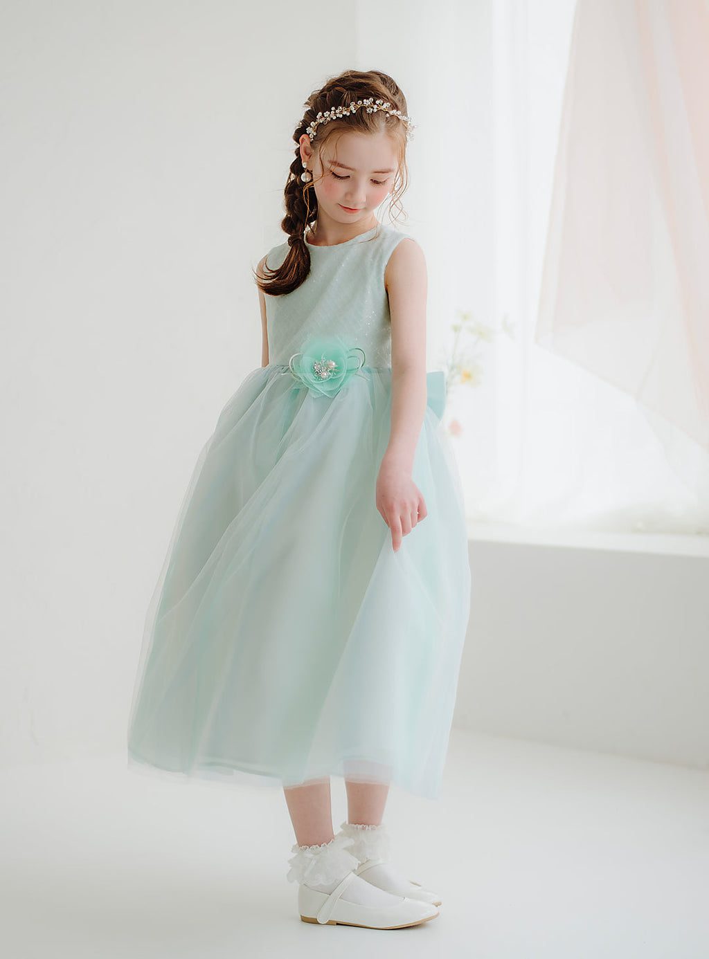 子供ドレス|子供ドレスならミントブルーバイアスチェックスパンコール 