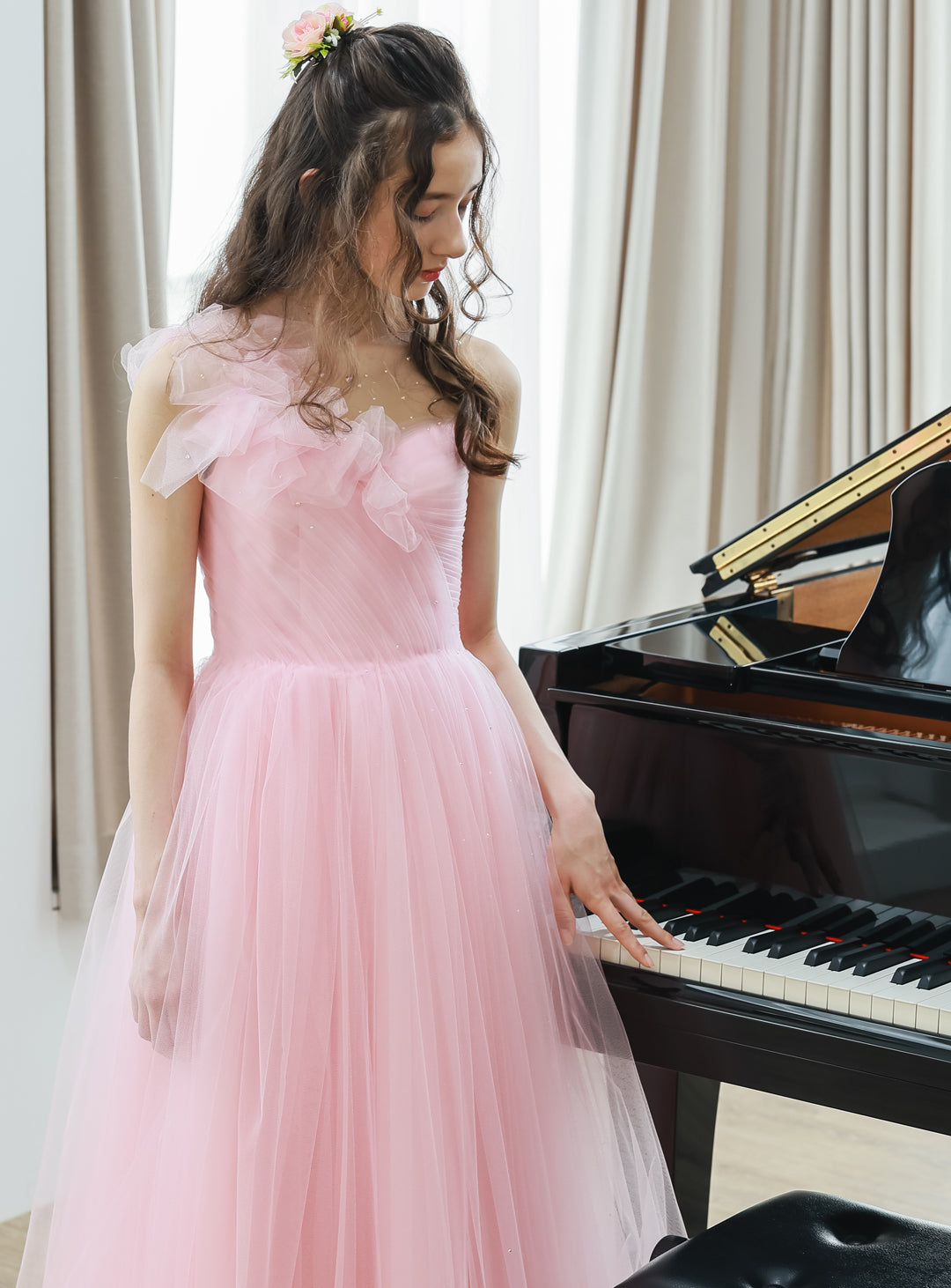 Rose Pale Motif Tulle Dress