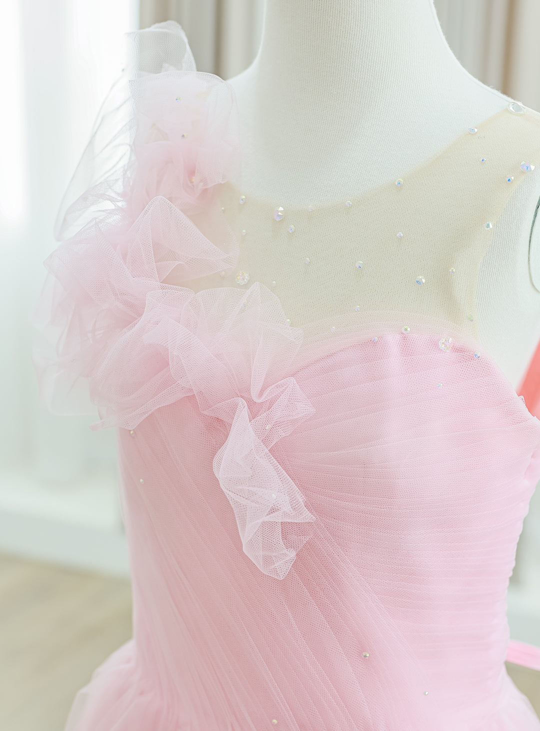 Rose Pale Motif Tulle Dress