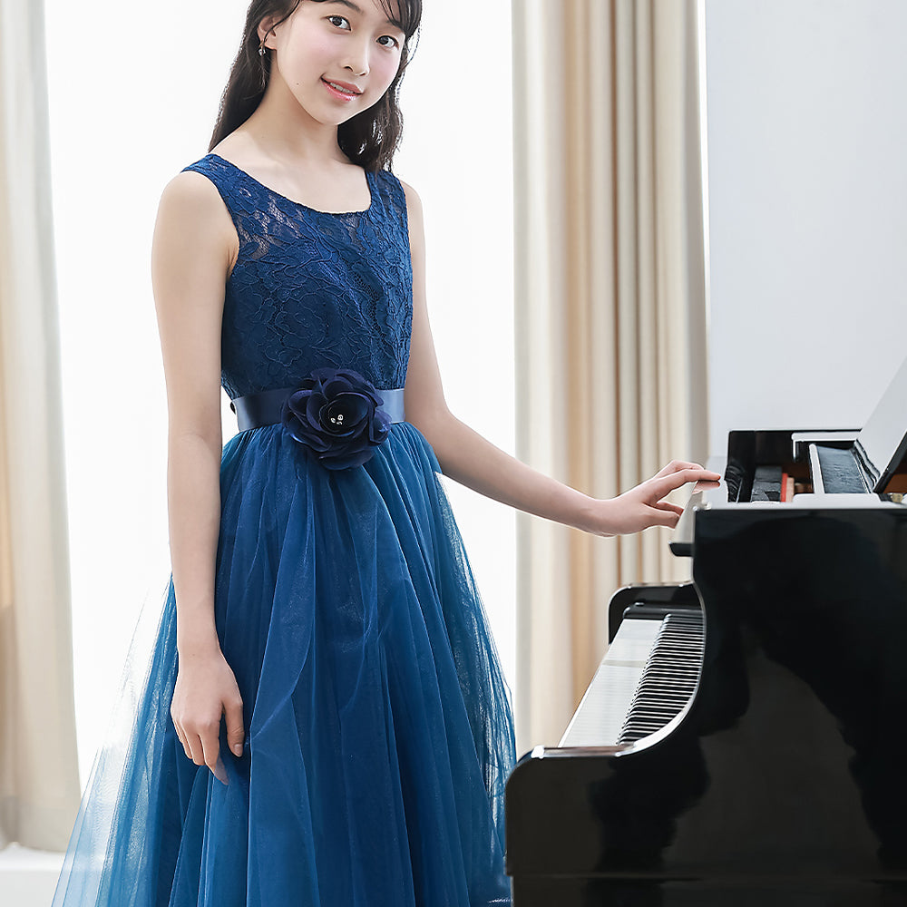 drescco　ドレスコ　ミントブルースパンコール＆チュールロングドレス 子供ドレス|子供ドレスならミントブルーバイアスチェック