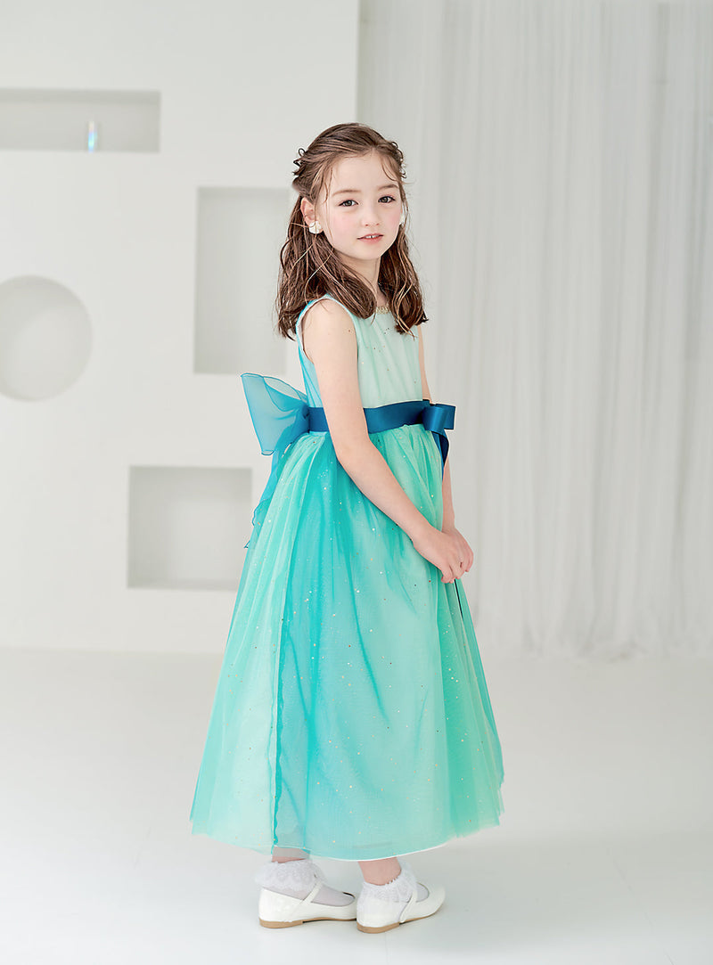 子供ドレス発表会・結婚式・おしゃれなDRESCCOのピーコックブルービジューストーンロングドレスの画像1の画像5