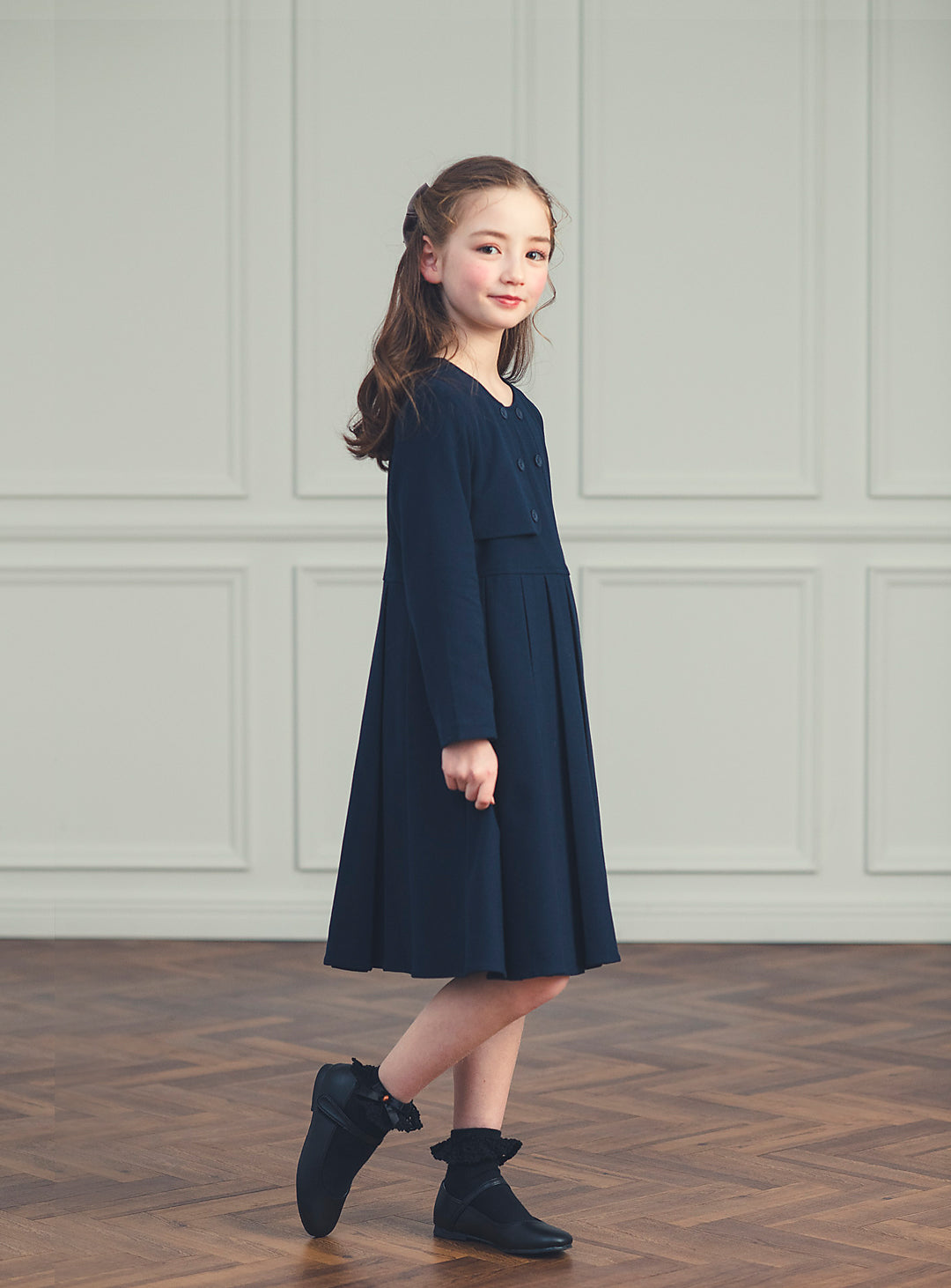 K11011 - Asymmetrical layered style navy dress