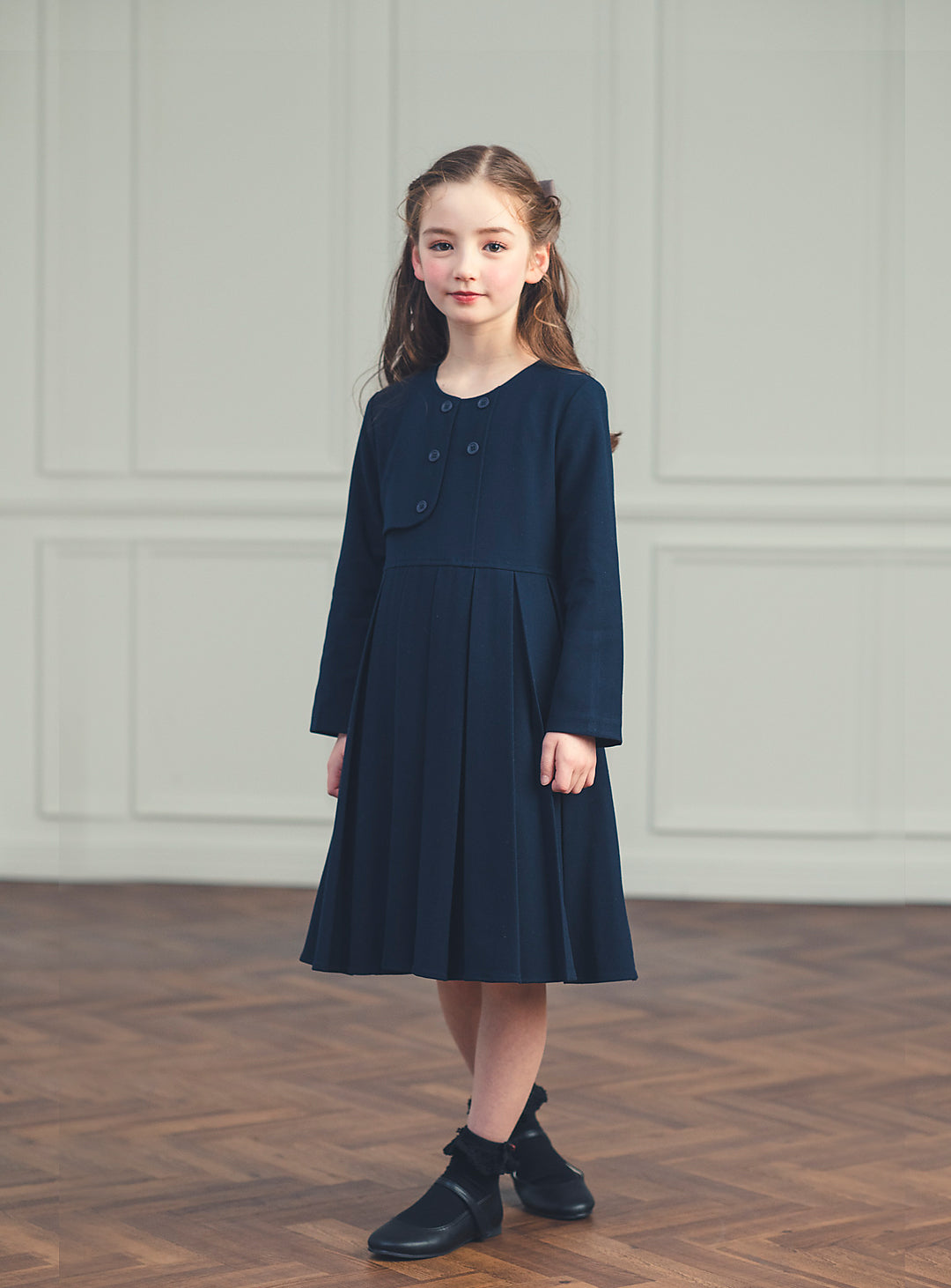 K11011 - Asymmetrical layered style navy dress