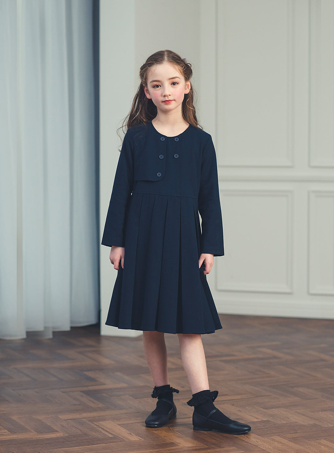 K11011 - Asymmetrical layered style navy dress