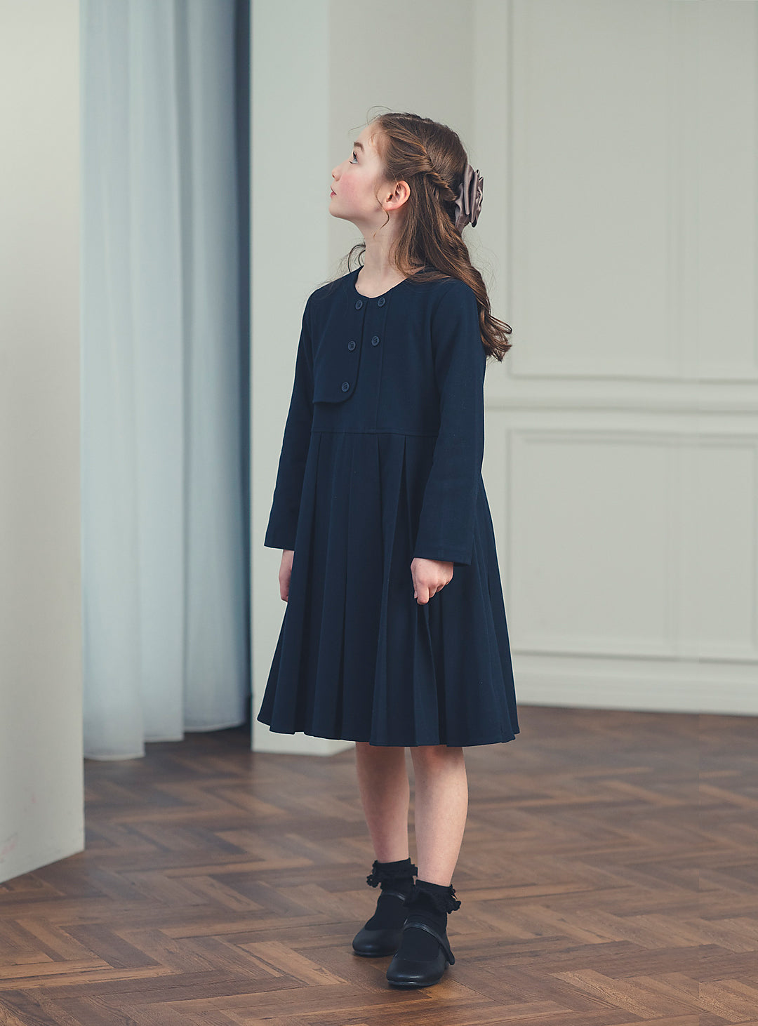 K11011 - Asymmetrical layered style navy dress