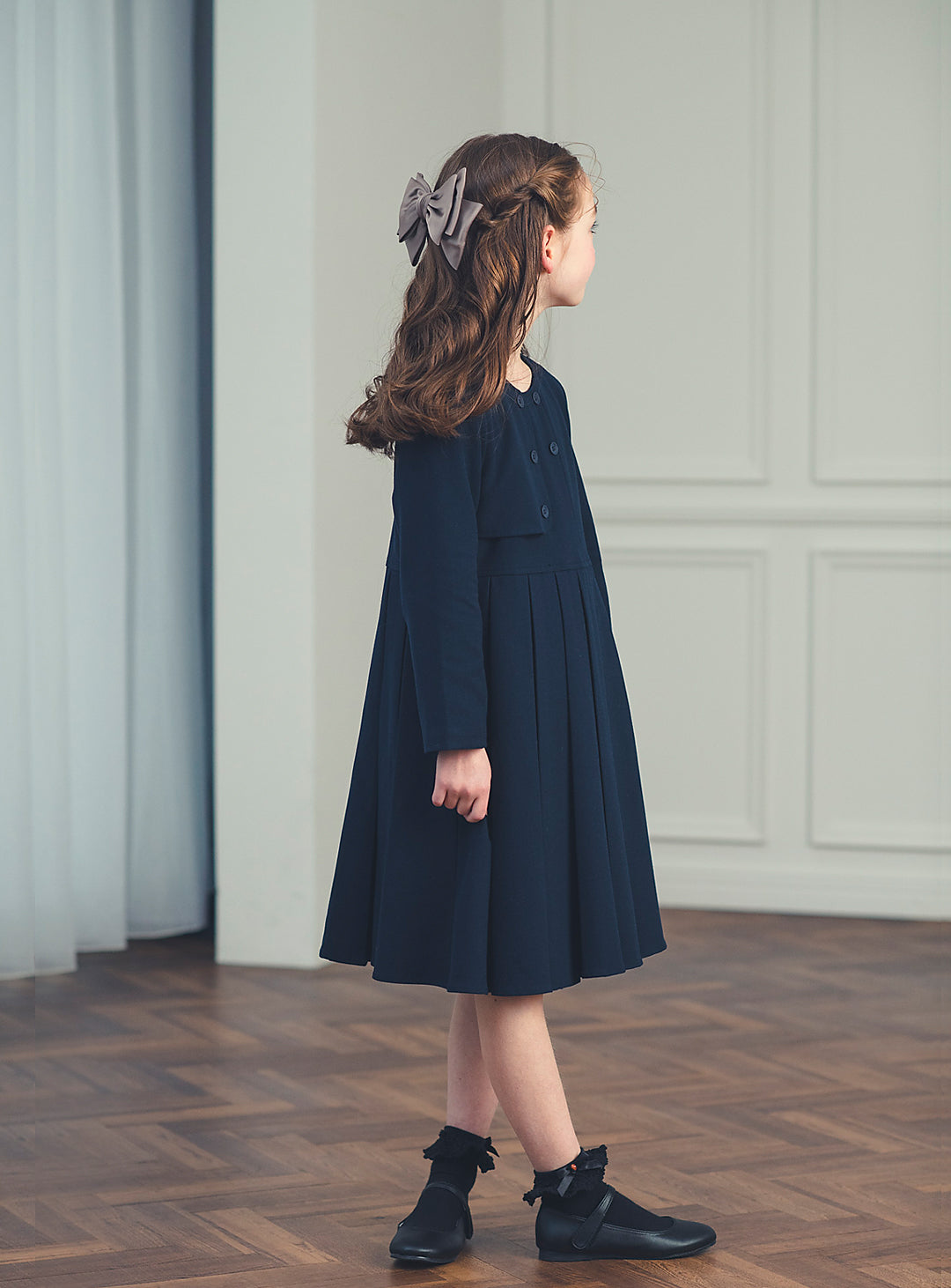 K11011 - Asymmetrical layered style navy dress