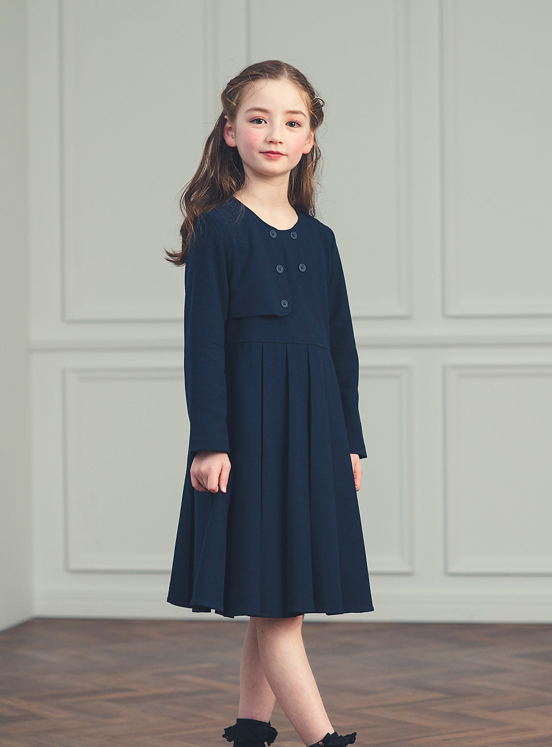 K11011 - Asymmetrical layered style navy dress