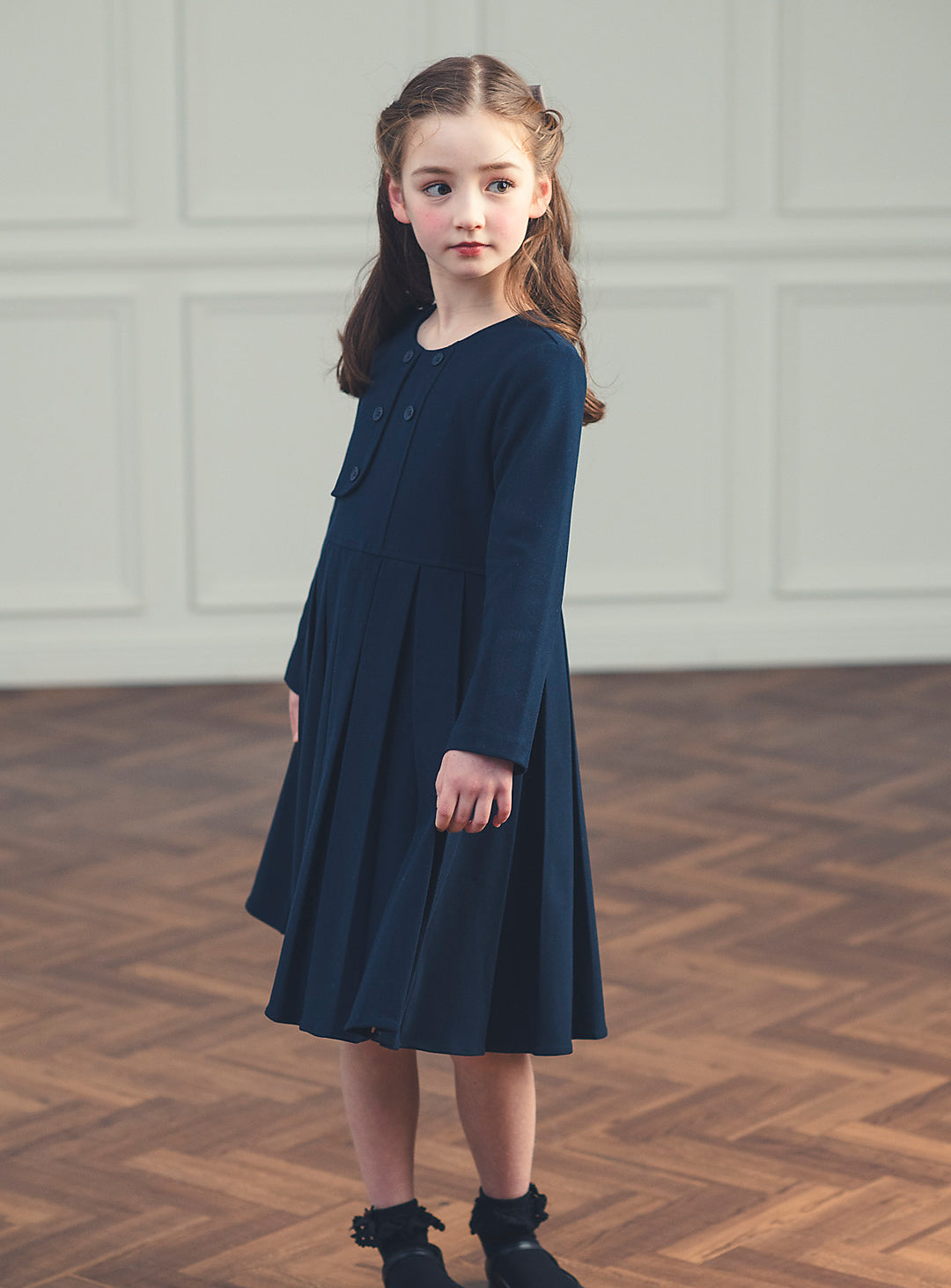 K11011 - Asymmetrical layered style navy dress