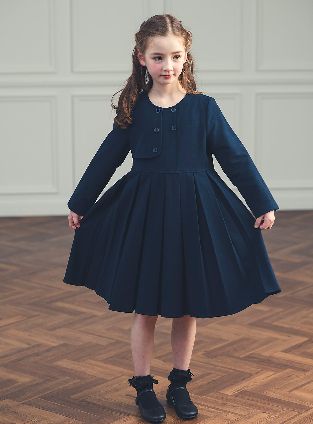 K11011 - Asymmetrical layered style navy dress