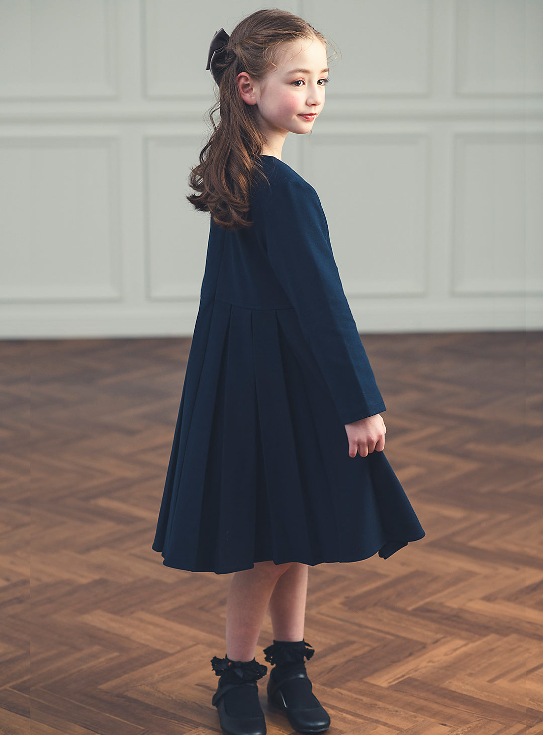 K11011 - Asymmetrical layered style navy dress