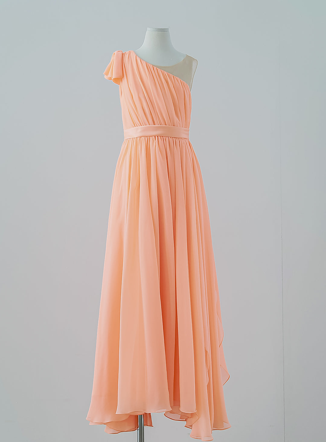 Pastel Orange Chiffon One Shoulder Dress