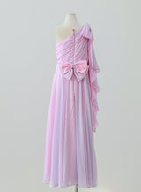 ピンク×ライラックシフォンワンショルダーロングドレス