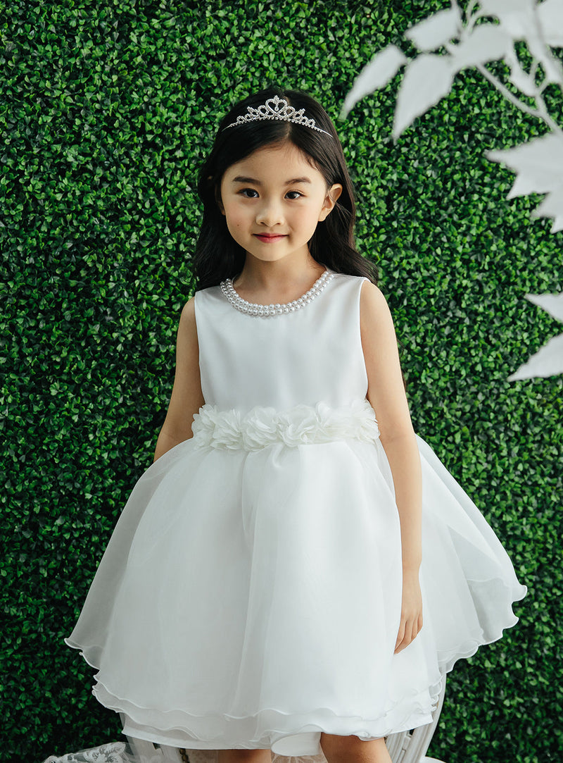 子供ドレス発表会・結婚式・おしゃれなDRESCCOのツーラインオフホワイトシフォンドレスの画像8