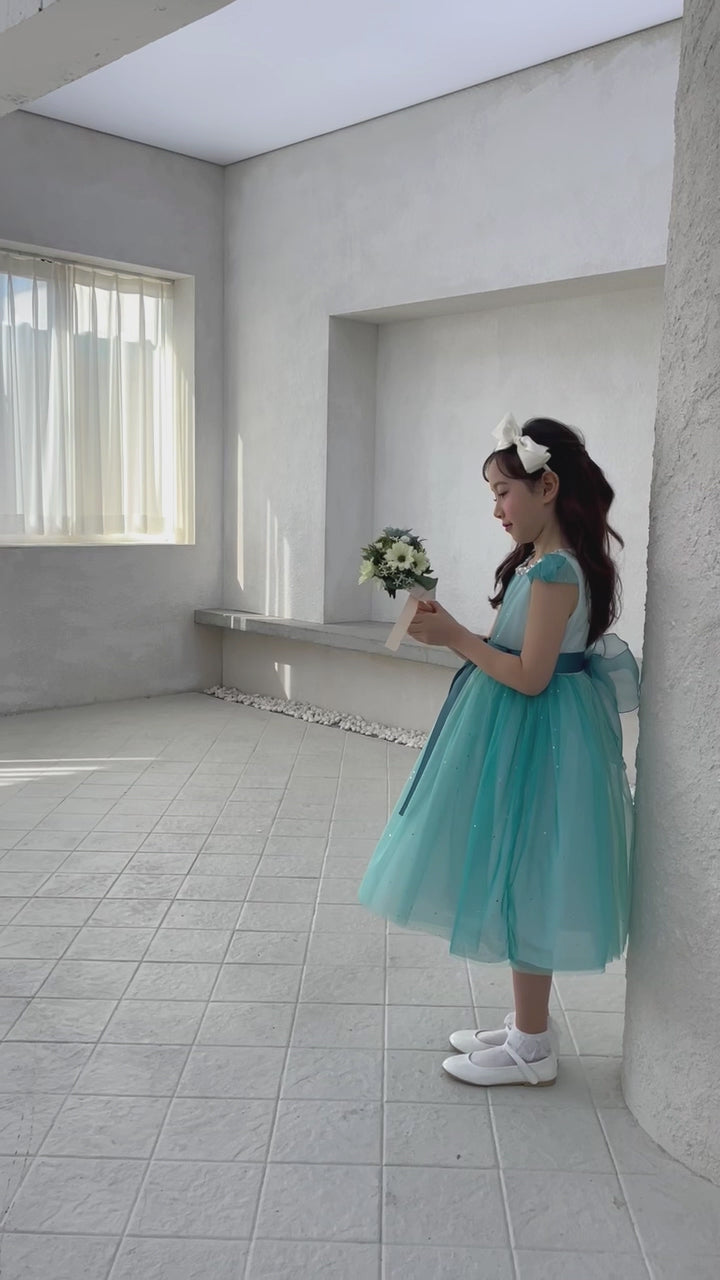 子供ドレス発表会・結婚式・おしゃれなDRESCCOのピーコックブルービジューストーンドレスの画像1の画像19