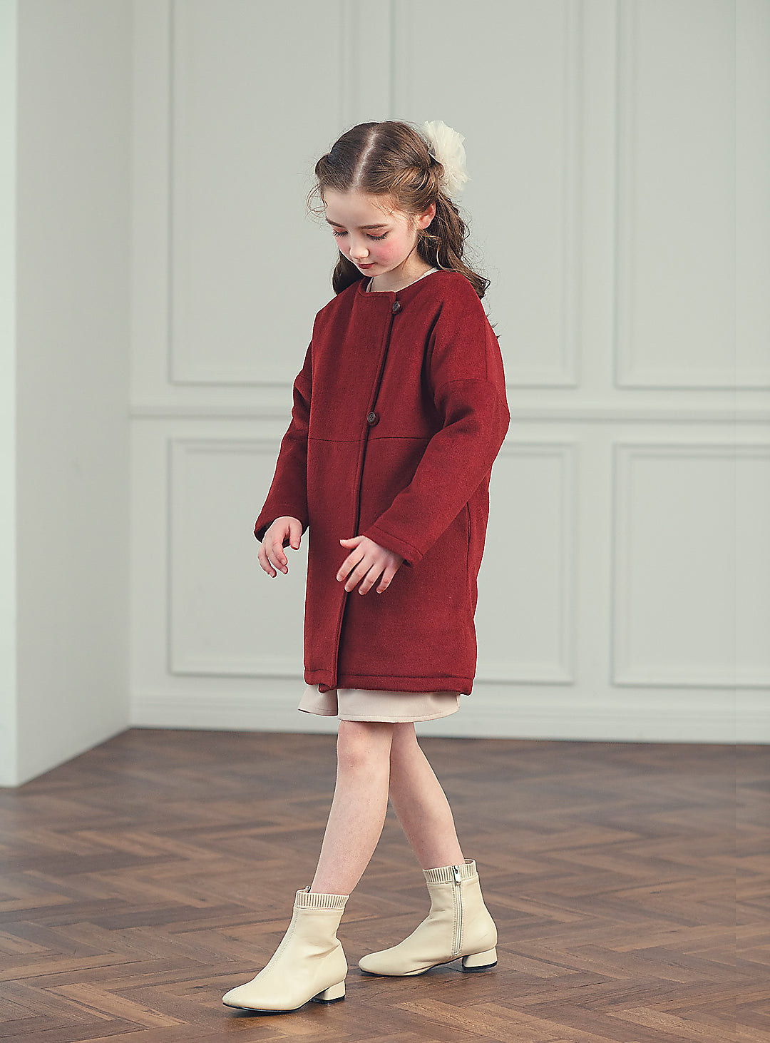 K10071 - Red wool blend asimentry - Box coat