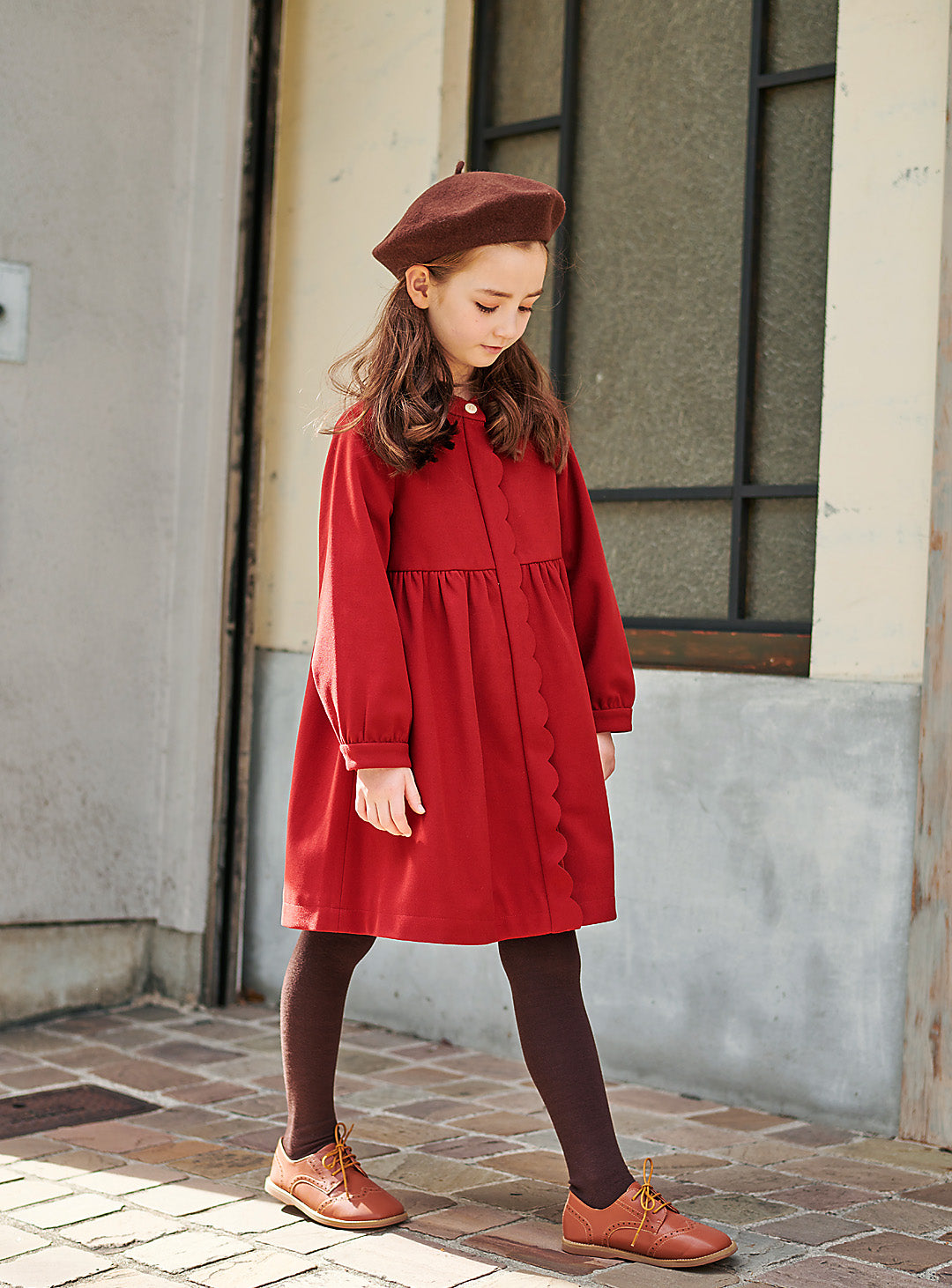 K9092 - Antique red long-sleeved dress