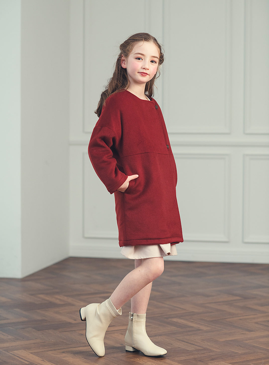 K10071 - Red wool blend asimentry - Box coat