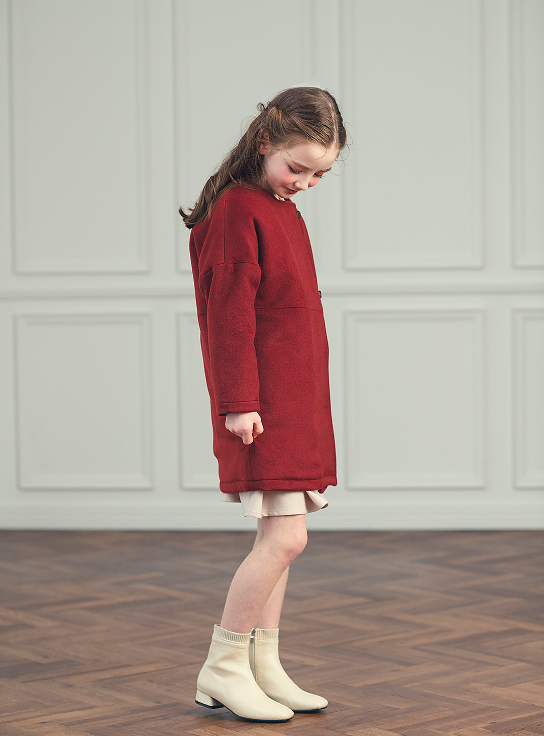 K10071 - Red wool blend asimentry - Box coat