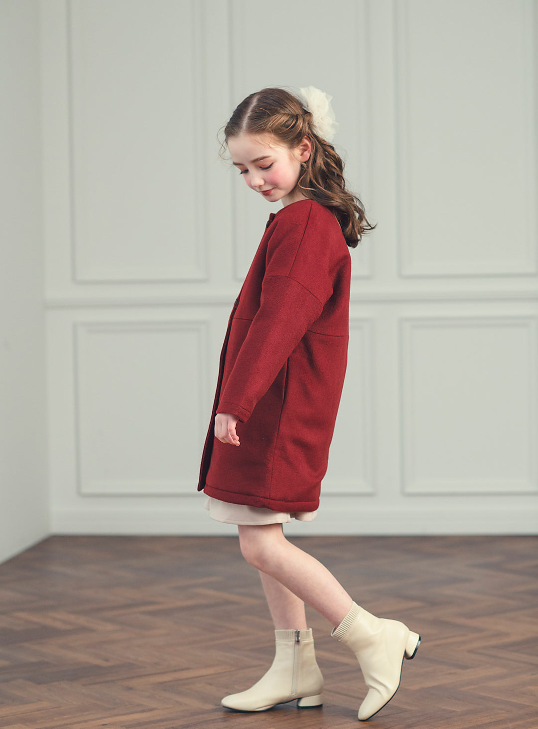 K10071 - Red wool blend asimentry - Box coat