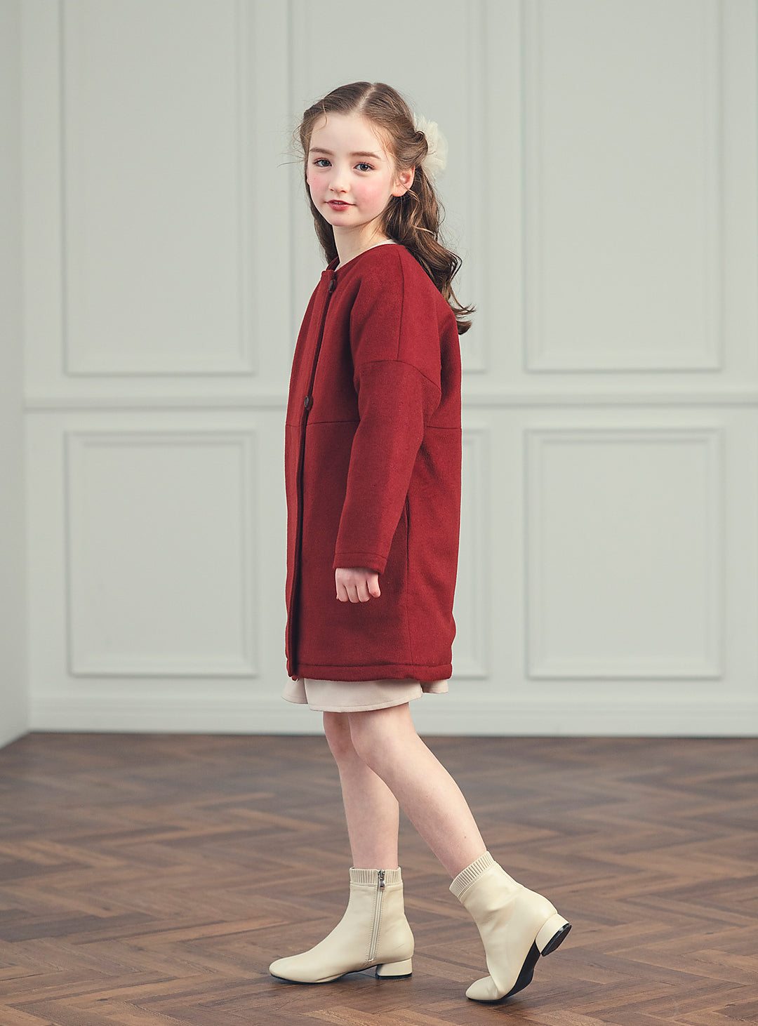 K10071 - Red wool blend asimentry - Box coat