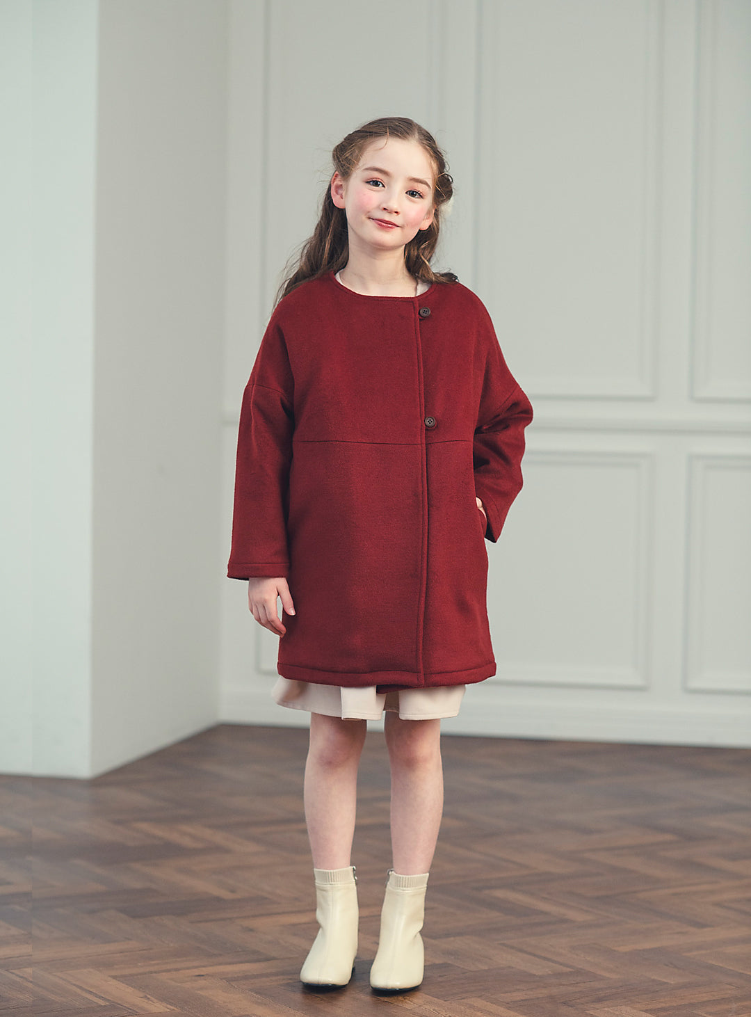 K10071 - Red wool blend asimentry - Box coat