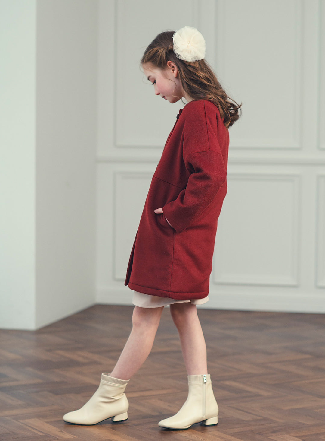 K10071 - Red wool blend asimentry - Box coat