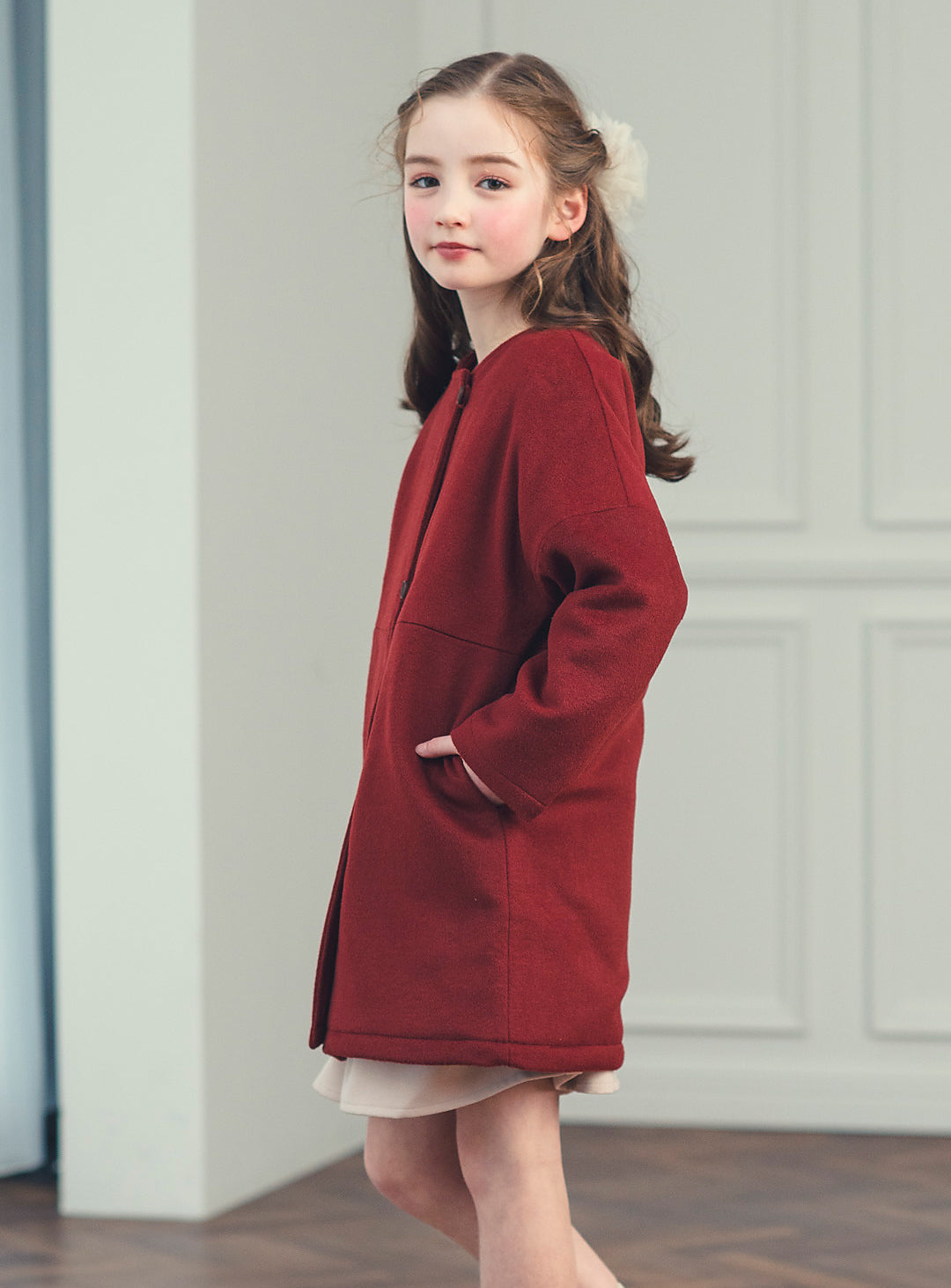 K10071 - Red wool blend asimentry - Box coat