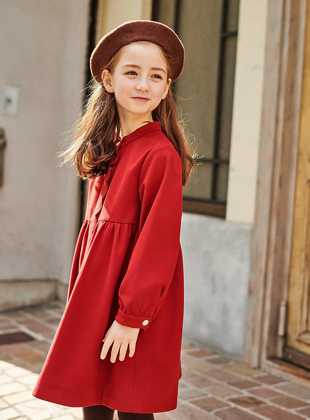 K9092 - Antique red long-sleeved dress