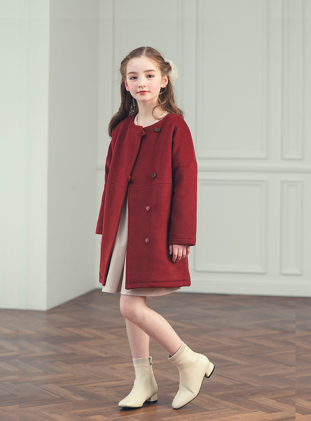 K10071 - Red wool blend asimentry - Box coat