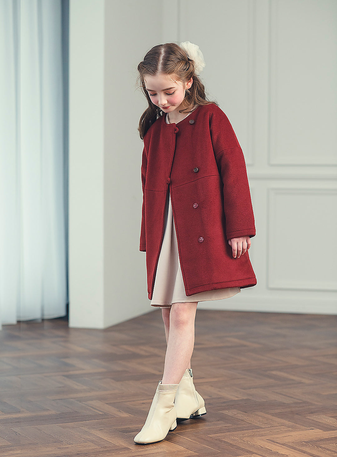 K10071 - Red wool blend asimentry - Box coat