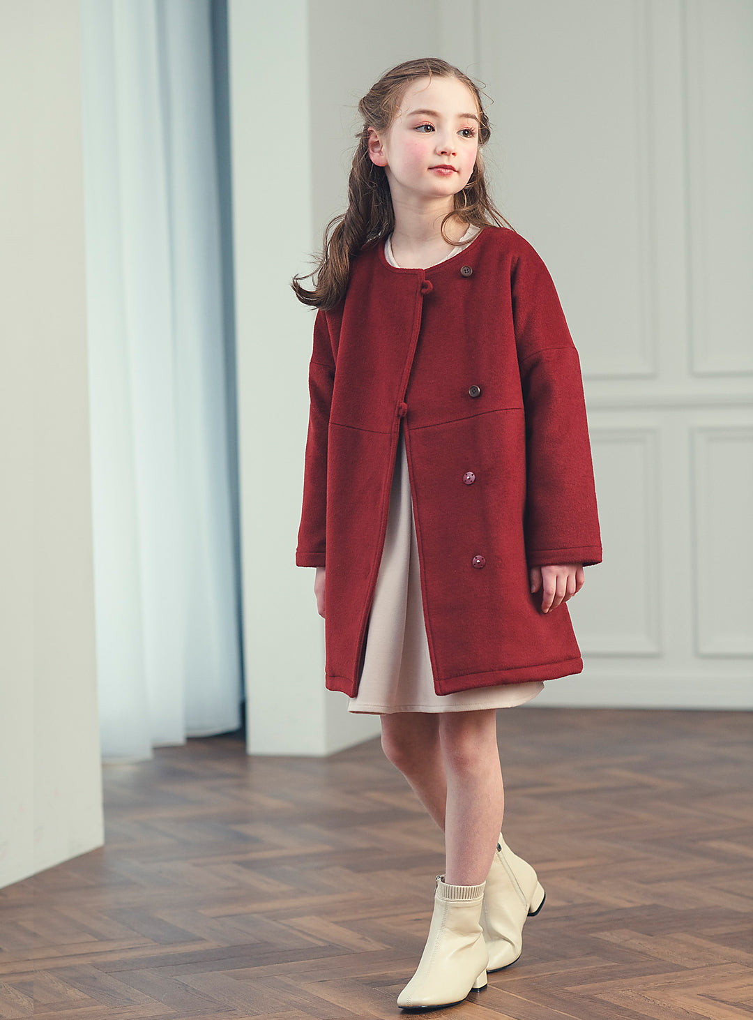 K10071 - Red wool blend asimentry - Box coat