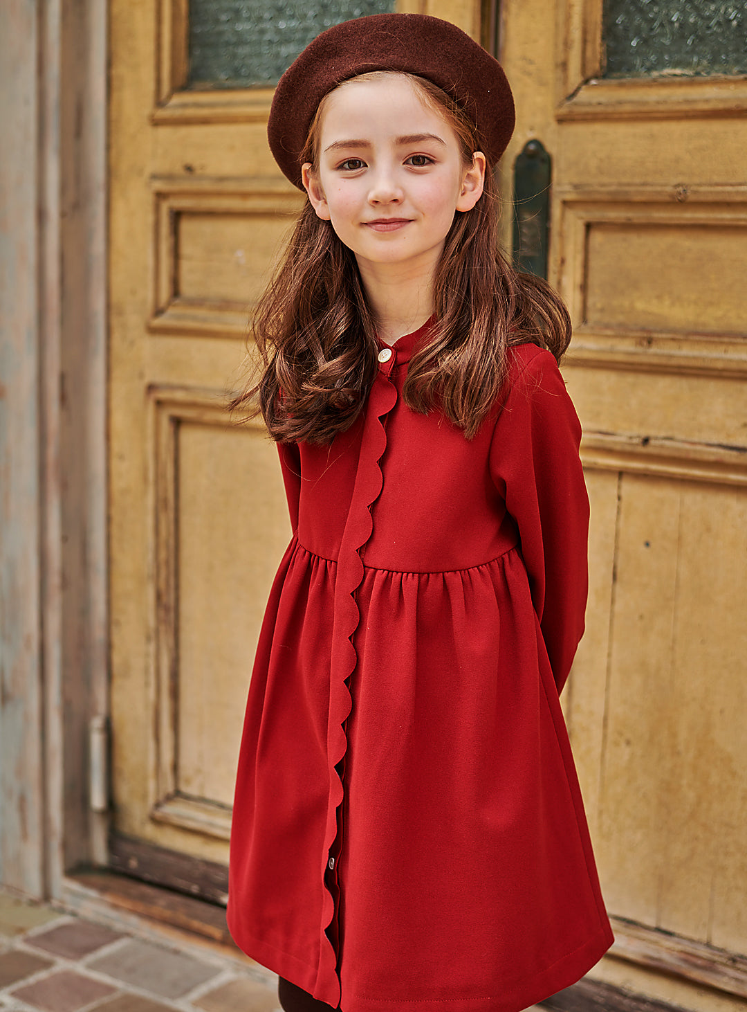 K9092 - Antique red long-sleeved dress