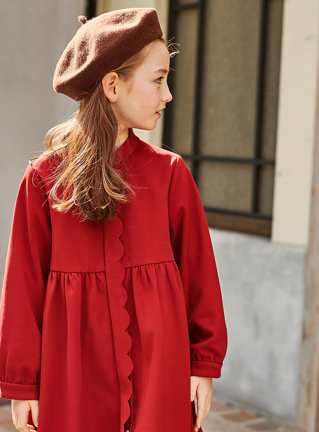 K9092 - Antique red long-sleeved dress