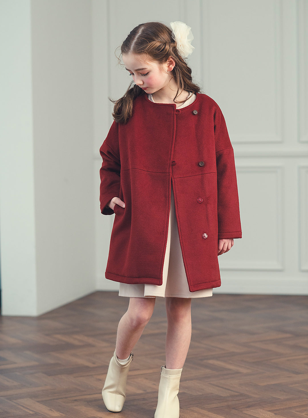 K10071 - Red wool blend asimentry - Box coat