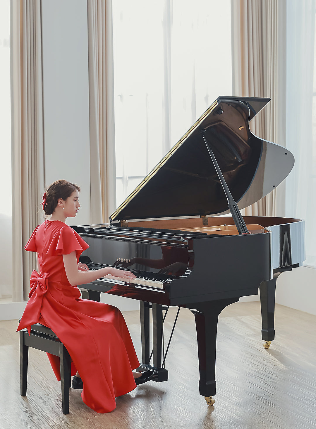 Flared Sleeveless Mikado Satin Red Dress