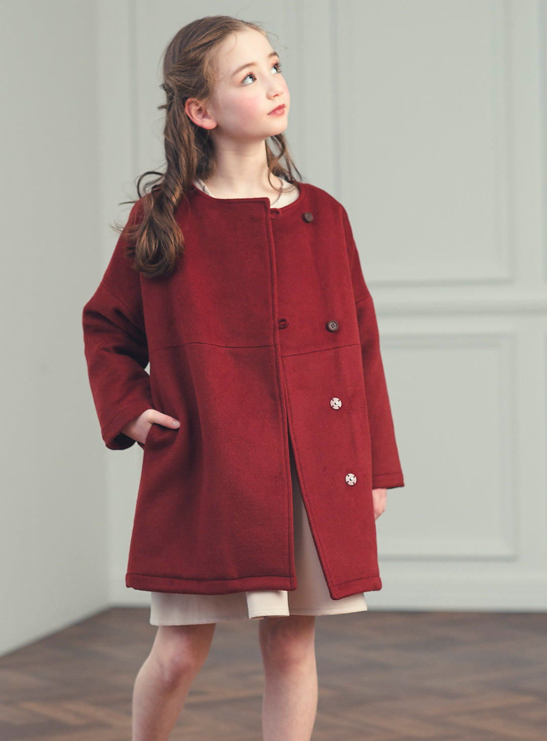 K10071 - Red wool blend asimentry - Box coat