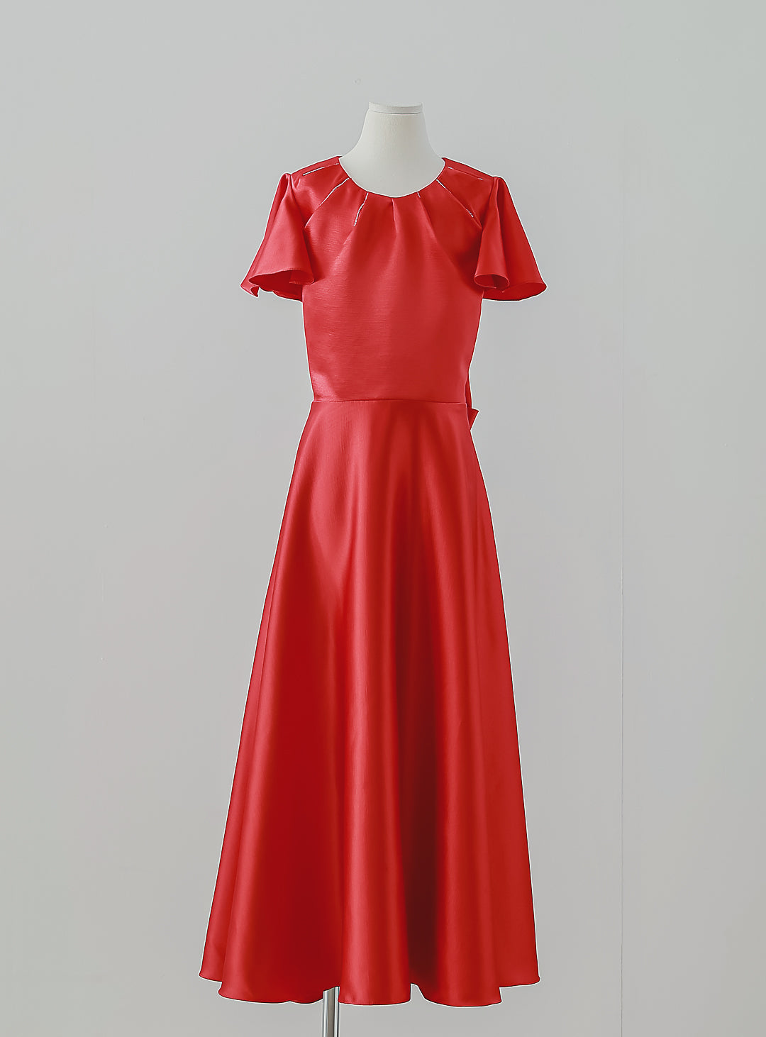 Flared Sleeveless Mikado Satin Red Dress