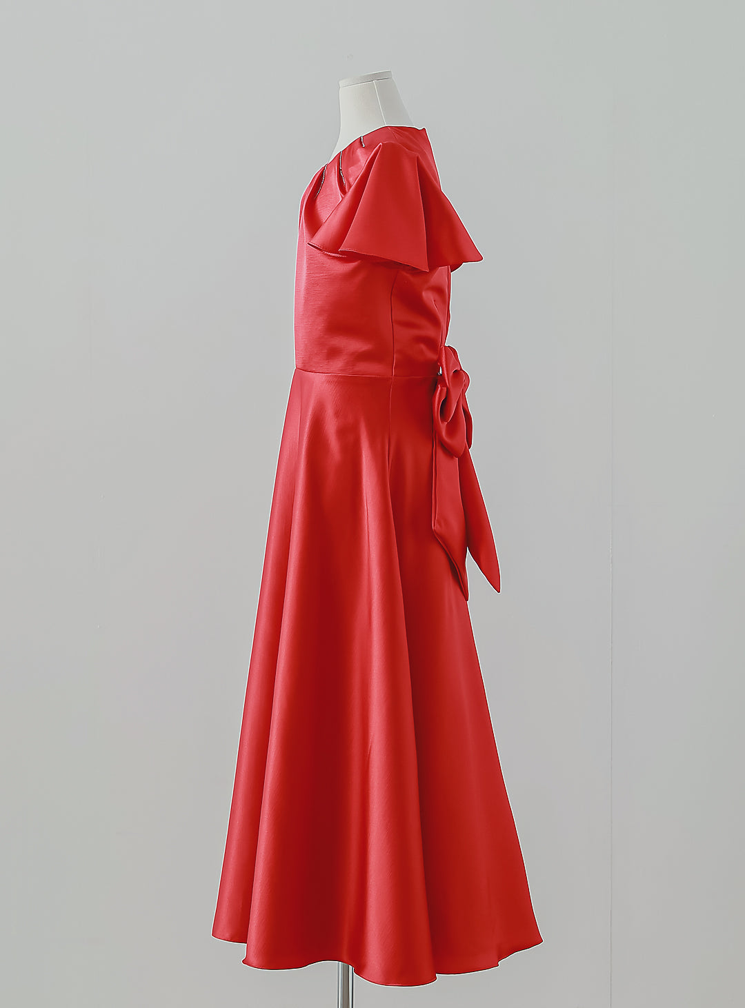 Flared Sleeveless Mikado Satin Red Dress