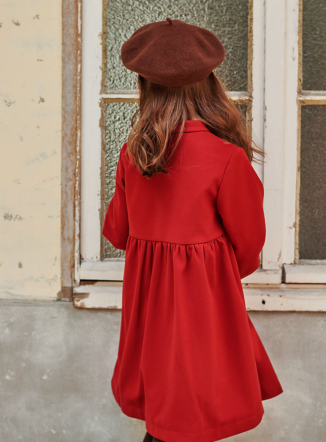 K9092 - Antique red long-sleeved dress