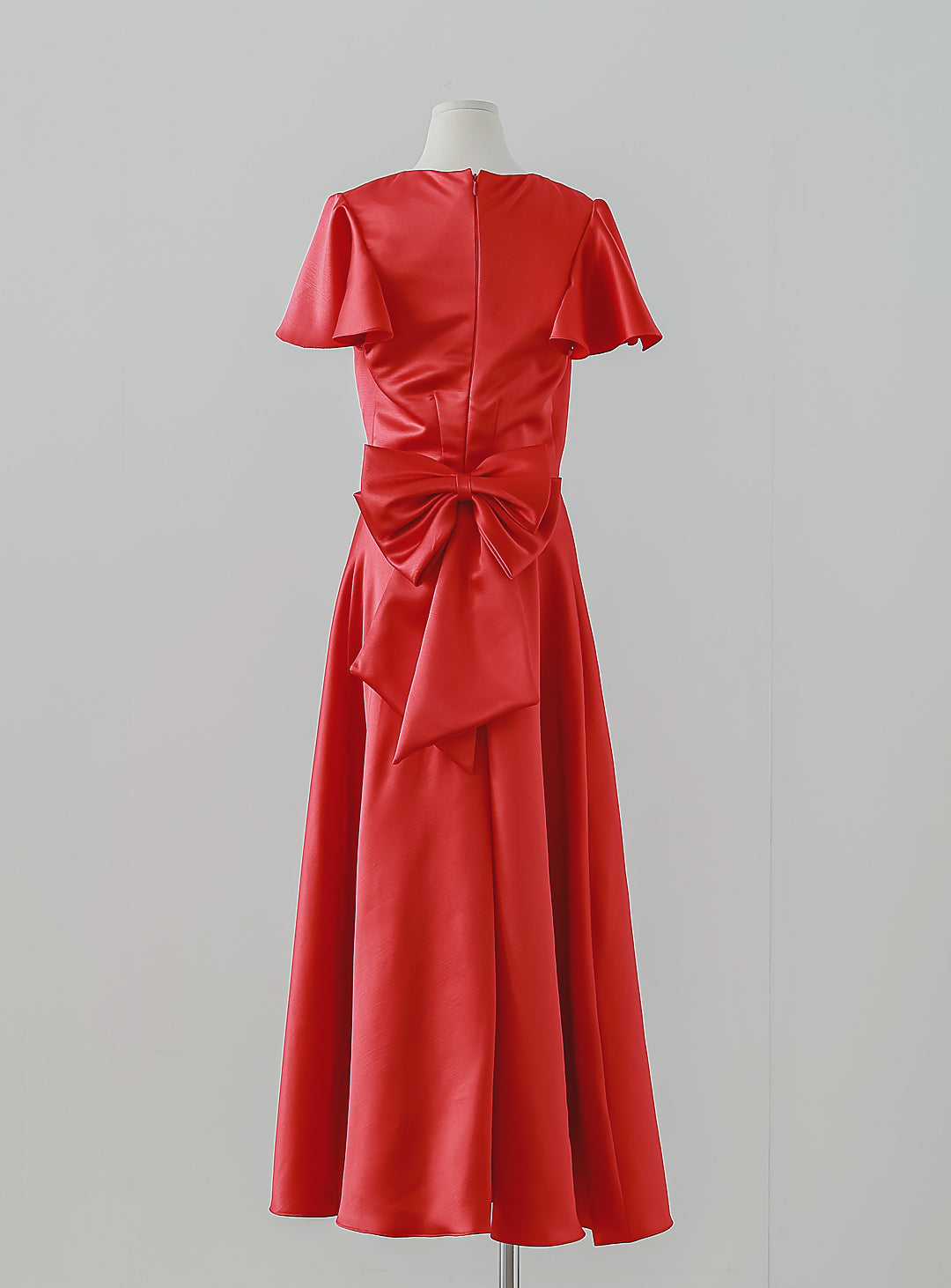 Flared Sleeveless Mikado Satin Red Dress