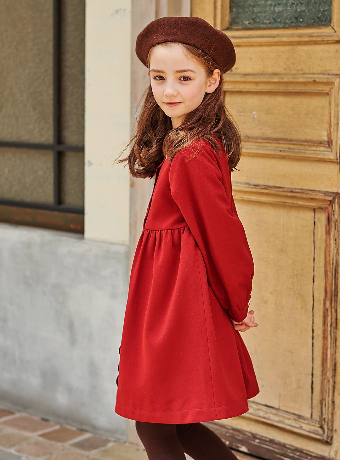 K9092 - Antique red long-sleeved dress