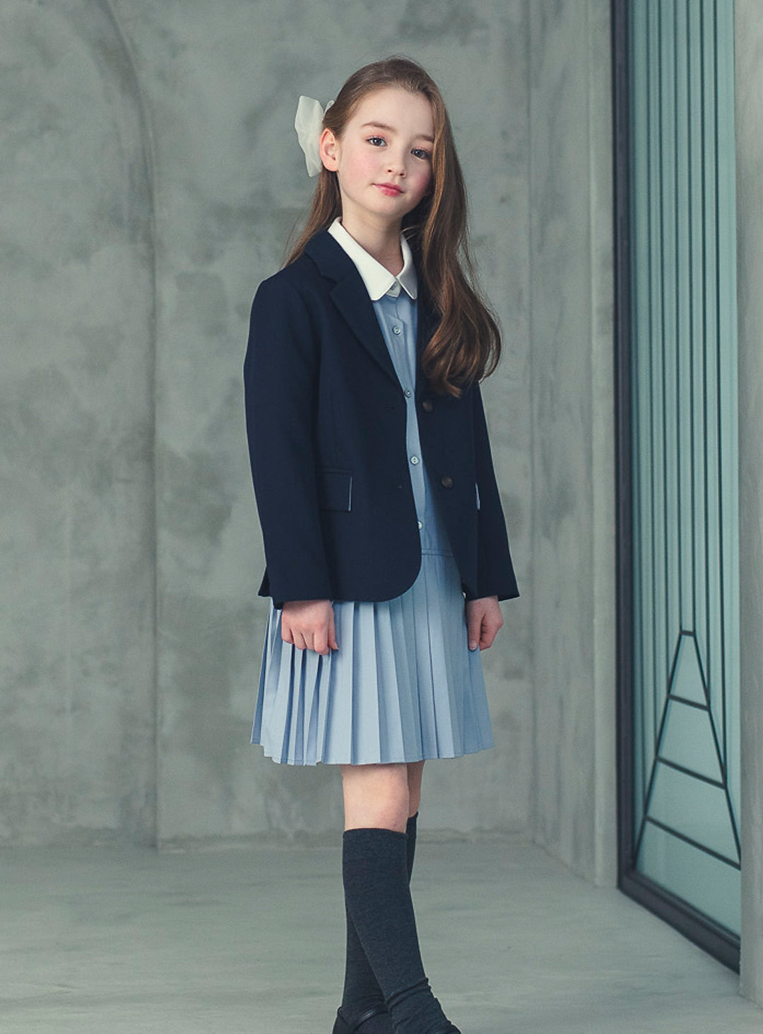 K6059 - Navy single button jacket for kids