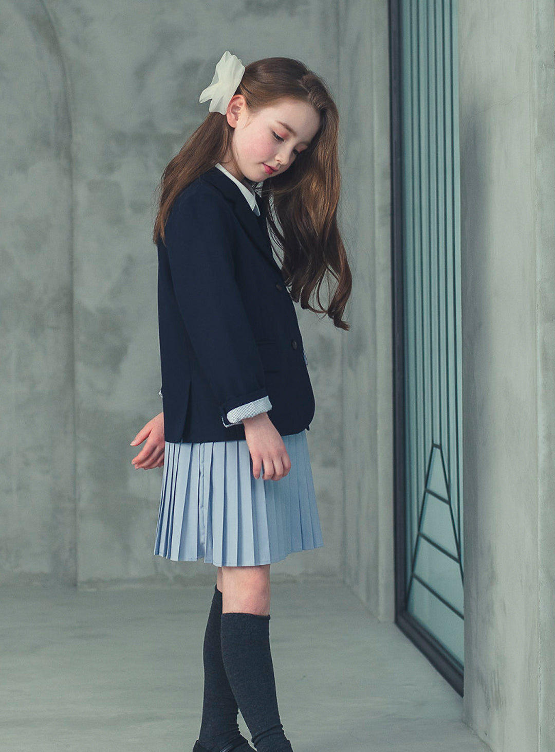 K6059 - Navy single button jacket for kids