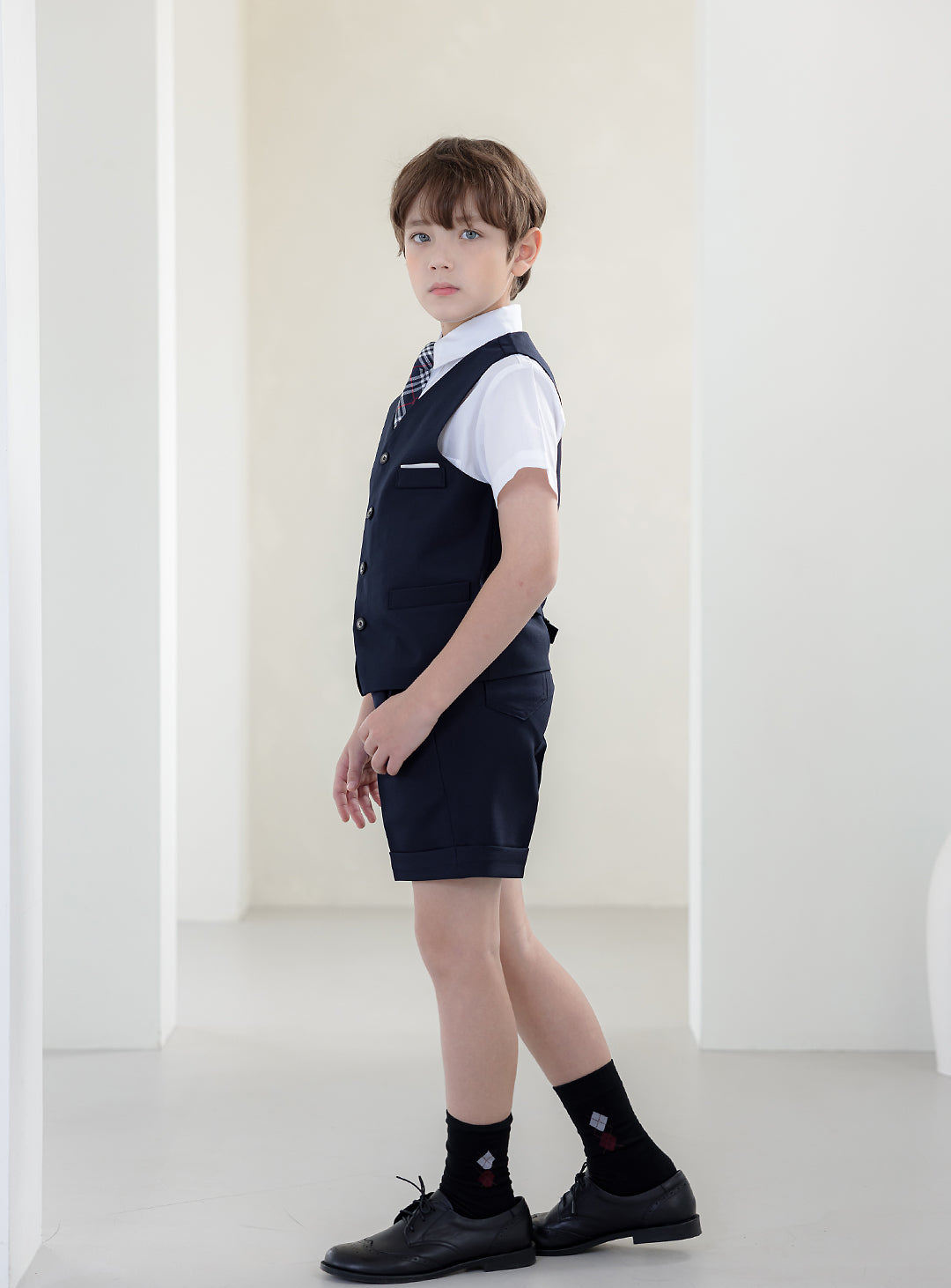 Simple Navy Vest Suit 2 Piece Set (vest, short pants)