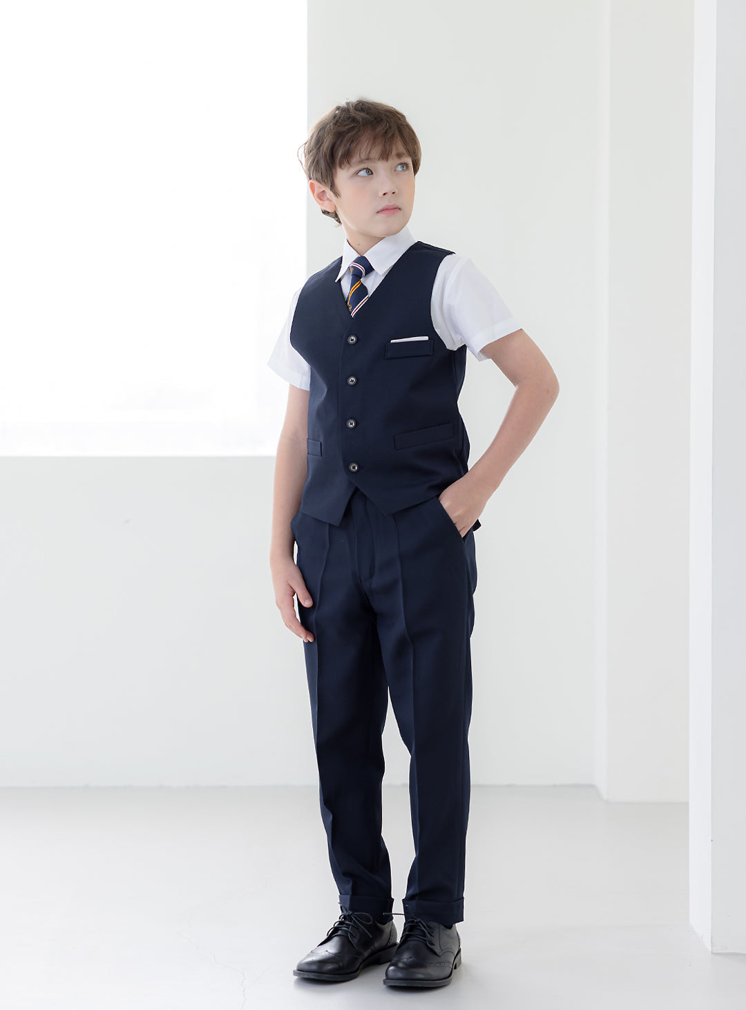 Simple Navy Vest Suit 2 Piece Set (vest, long pants)